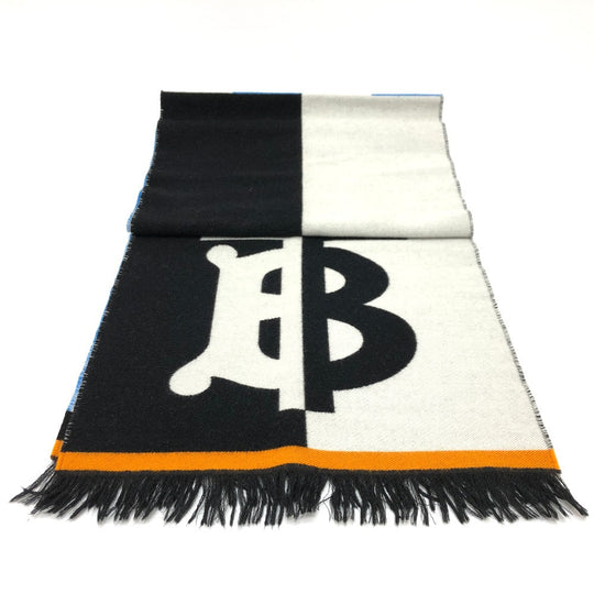 BURBERRY Scarf 8023067 wool Black Grey TB logo mens(Unisex) Used Authentic