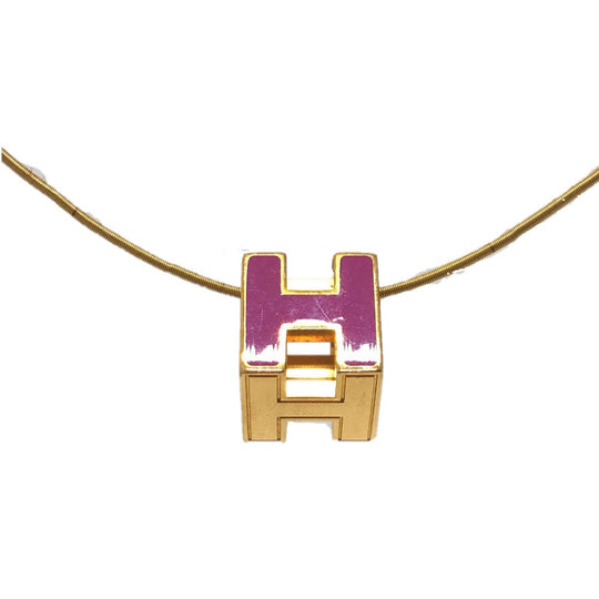 HERMES Necklace lacquer purple H cube Cardue Ash Women Used Authentic