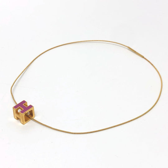 HERMES Necklace lacquer purple H cube Cardue Ash Women Used Authentic