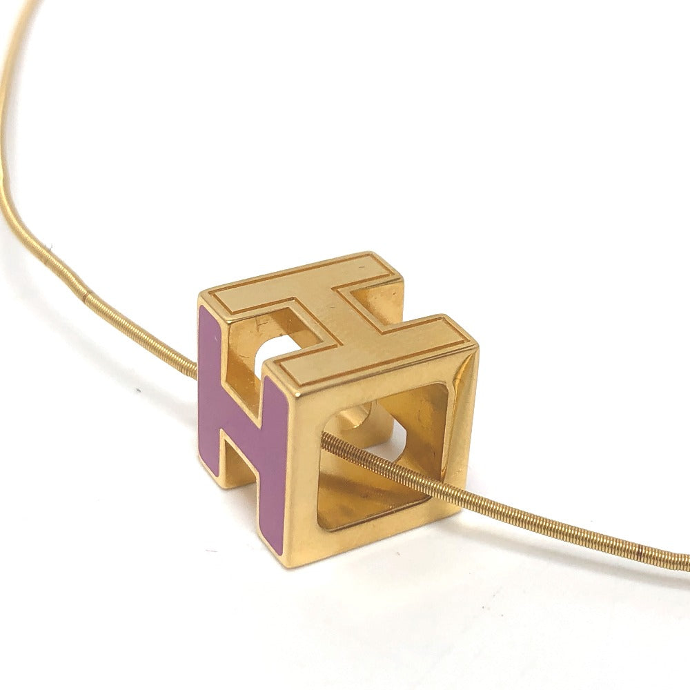 HERMES Necklace lacquer purple H cube Cardue Ash Women Used Authentic