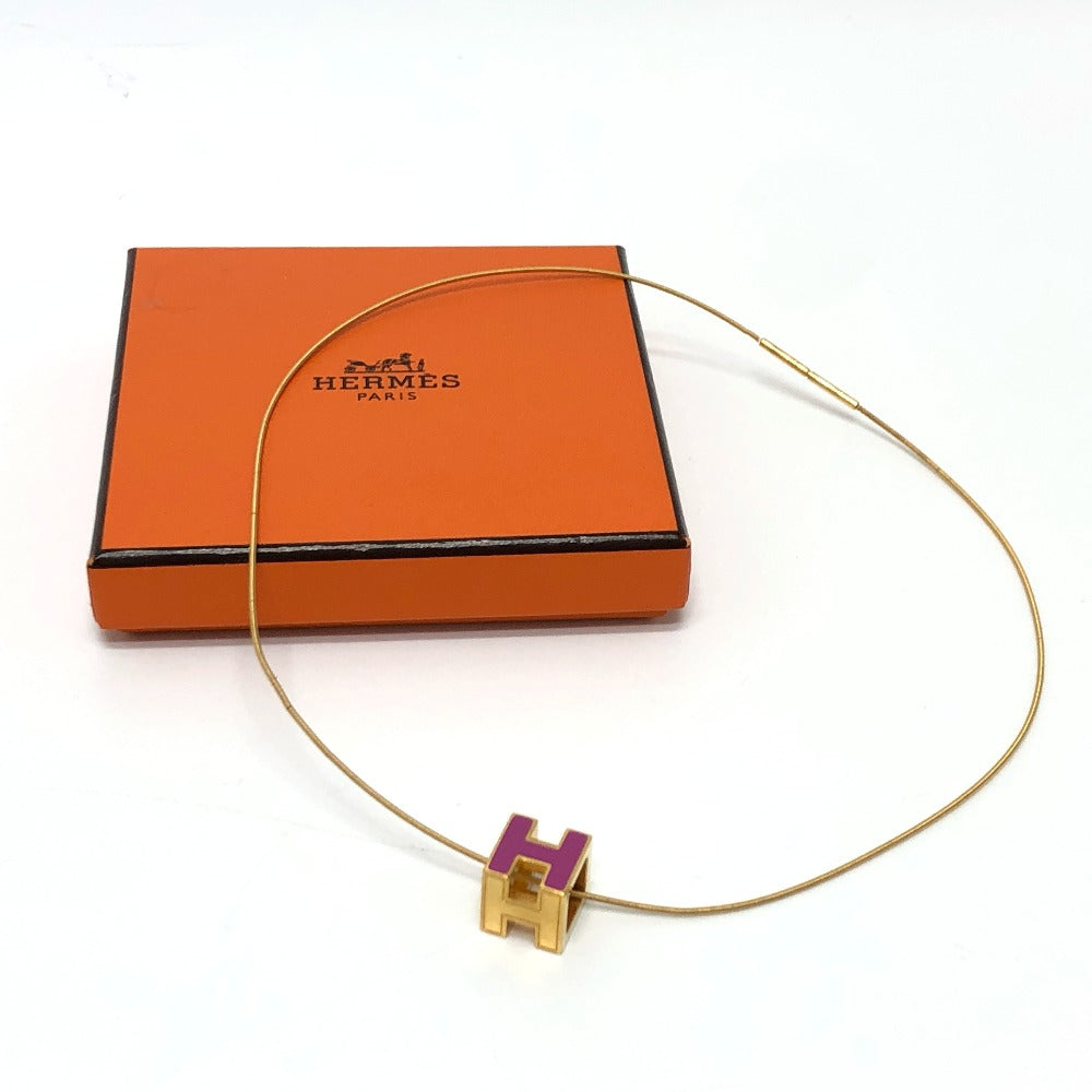 HERMES Necklace lacquer purple H cube Cardue Ash Women Used Authentic
