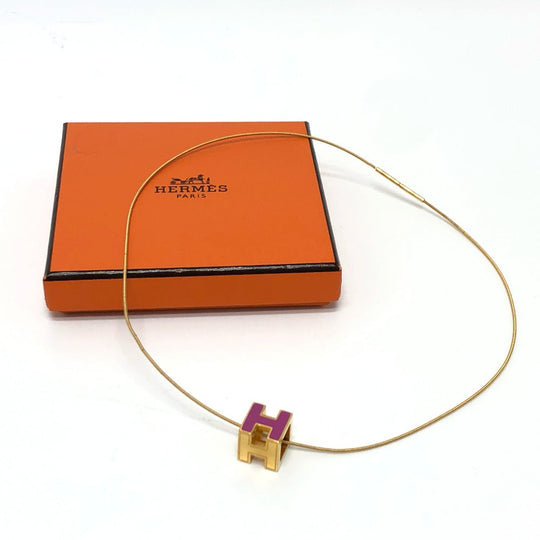 HERMES Necklace lacquer purple H cube Cardue Ash Women Used Authentic