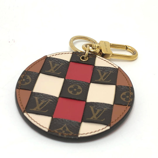 LOUIS VUITTON key ring M68657 leather Brown portocre monogram check Key ring Women Used Authentic