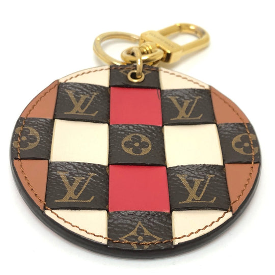 LOUIS VUITTON key ring M68657 leather Brown portocre monogram check Key ring Women Used Authentic