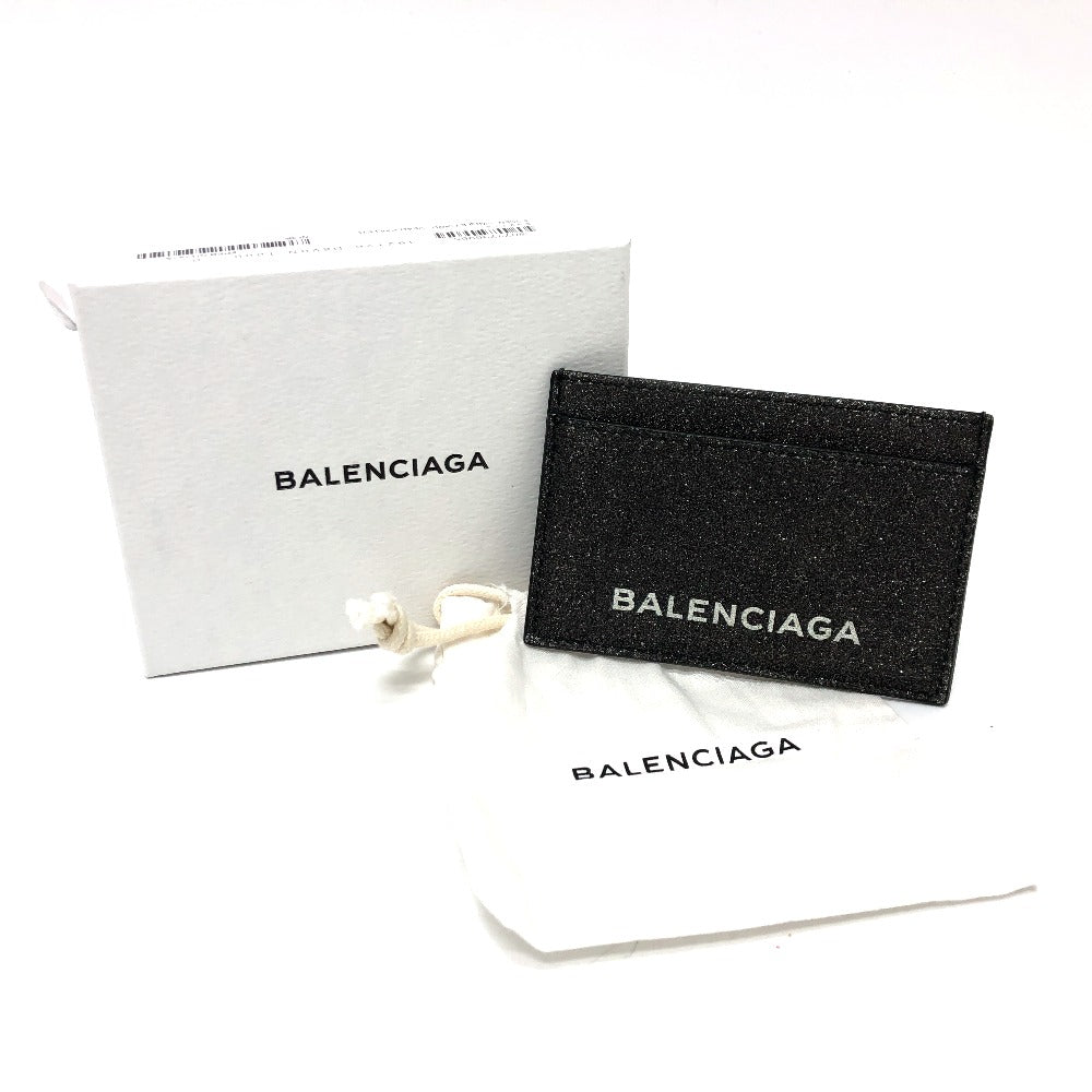 BALENCIAGA Card Case 392126 leather gray logo glitter Pass case Women Used Authentic