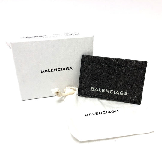 BALENCIAGA Card Case 392126 leather gray logo glitter Pass case Women Used Authentic