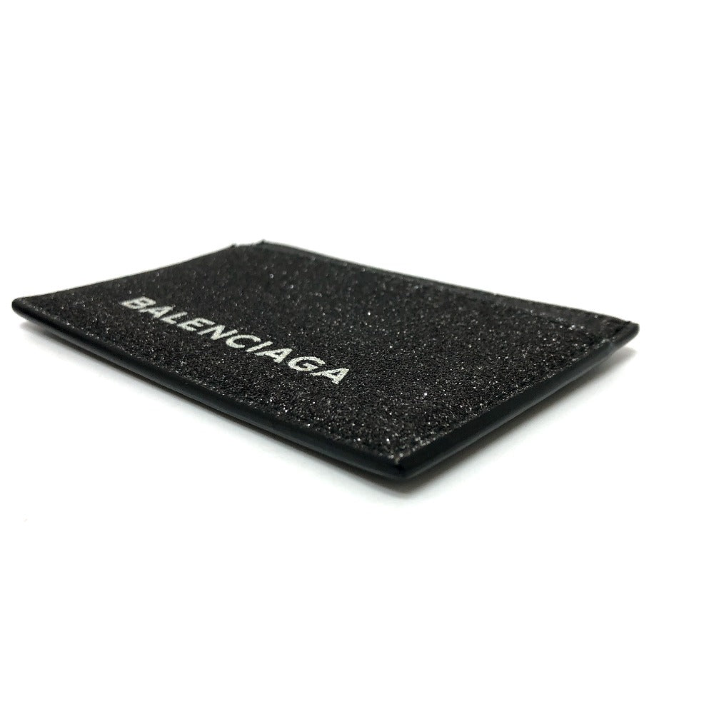BALENCIAGA Card Case 392126 leather gray logo glitter Pass case Women Used Authentic