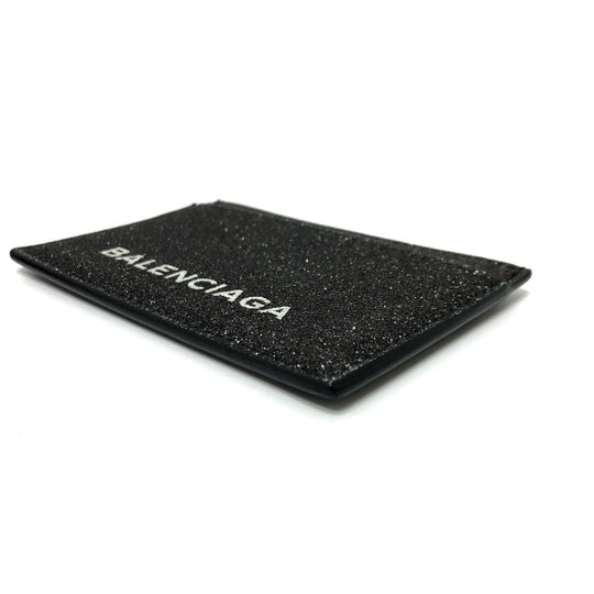 BALENCIAGA Card Case 392126 leather gray logo glitter Pass case Women Used Authentic
