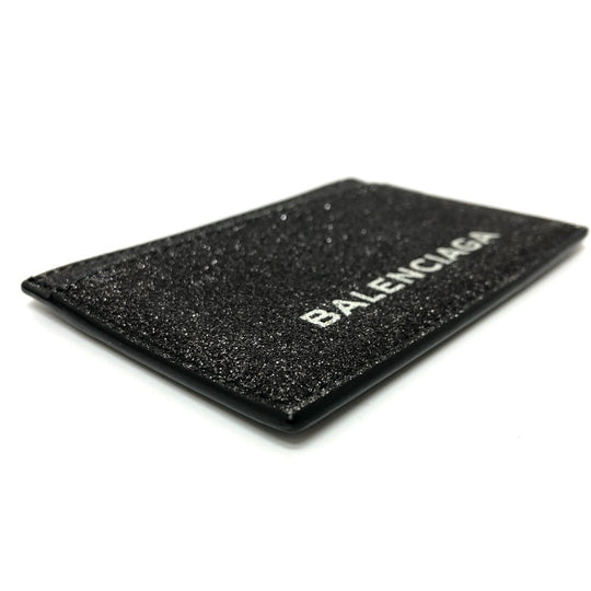 BALENCIAGA Card Case 392126 leather gray logo glitter Pass case Women Used Authentic