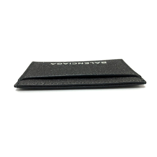 BALENCIAGA Card Case 392126 leather gray logo glitter Pass case Women Used Authentic