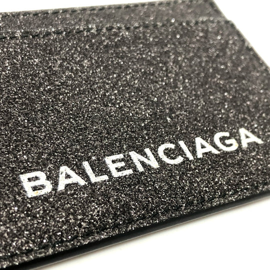 BALENCIAGA Card Case 392126 leather gray logo glitter Pass case Women Used Authentic