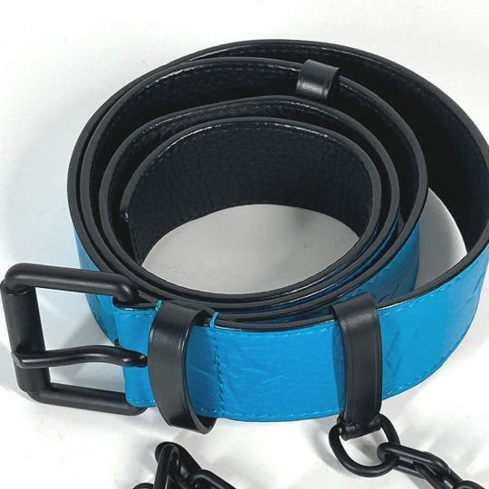 LOUIS VUITTON belt MP207T Taurillon Clemence blue Virgil Abloh Monogram Saint Tulle Signature mens 95-38 Used Authentic