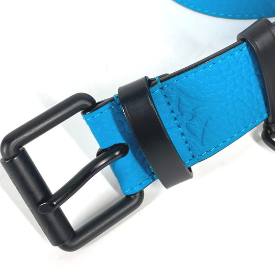 LOUIS VUITTON belt MP207T Taurillon Clemence blue Virgil Abloh Monogram Saint Tulle Signature mens 95-38 Used Authentic
