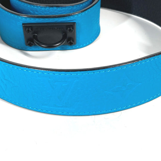 LOUIS VUITTON belt MP207T Taurillon Clemence blue Virgil Abloh Monogram Saint Tulle Signature mens 95-38 Used Authentic