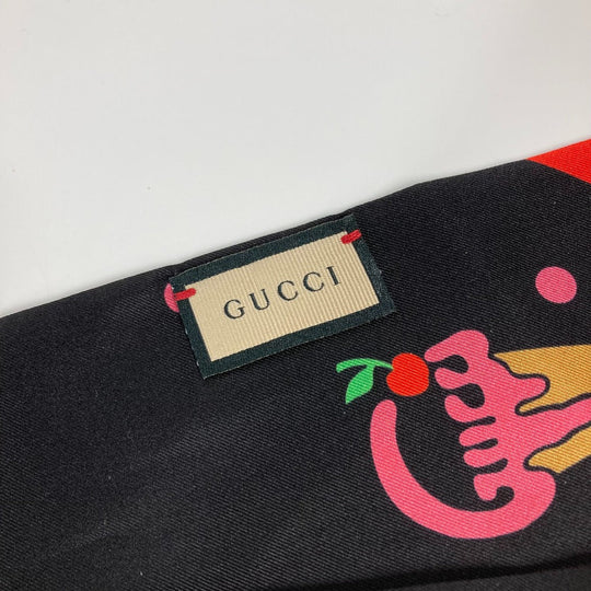 GUCCI scarf 732840 silk Black x red bandeau scarf Cherry Ice Cream Women Used Authentic
