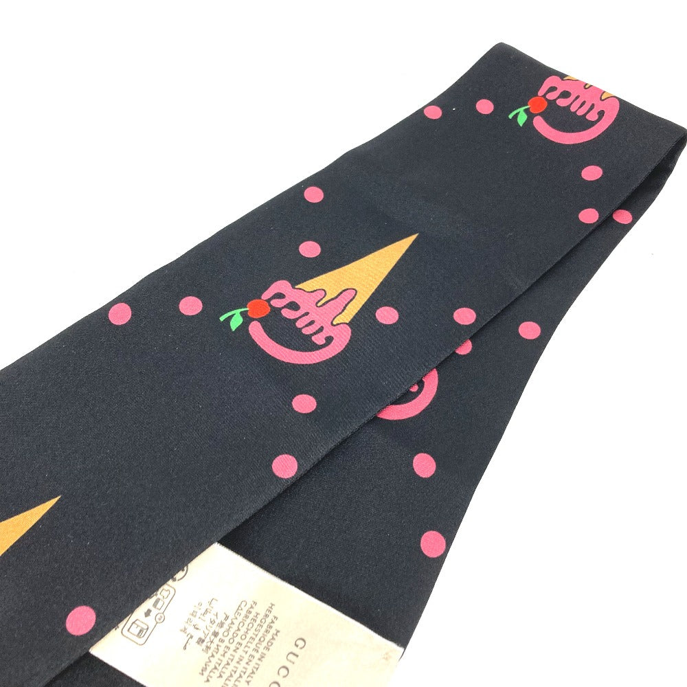 GUCCI scarf 732840 silk Black x red bandeau scarf Cherry Ice Cream Women Used Authentic