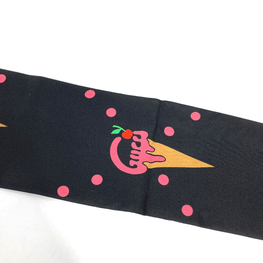 GUCCI scarf 732840 silk Black x red bandeau scarf Cherry Ice Cream Women Used Authentic
