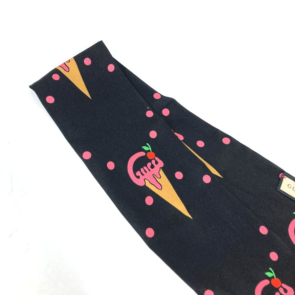 GUCCI scarf 732840 silk Black x red bandeau scarf Cherry Ice Cream Women Used Authentic