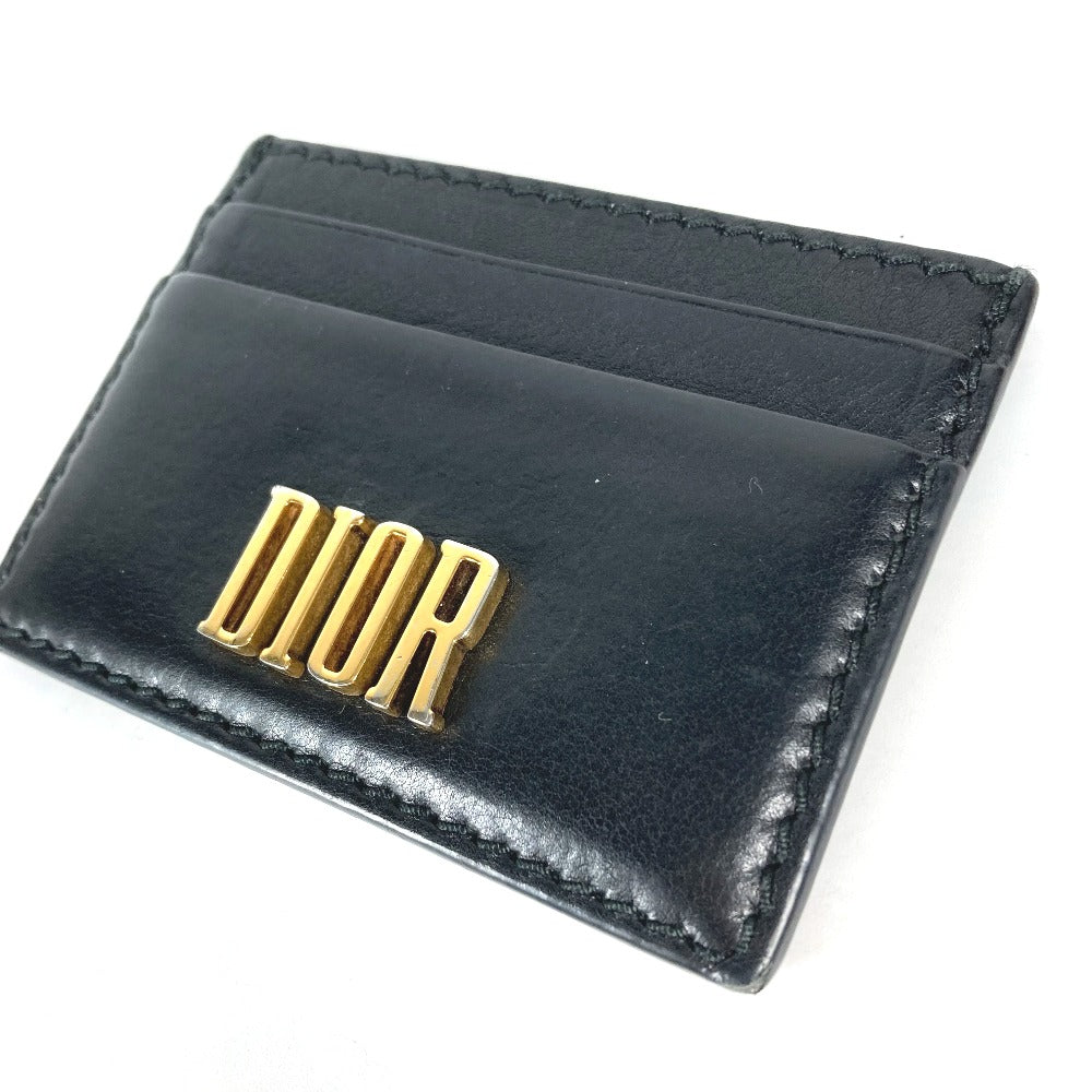 Dior Card Case 26-MA-1128 leather black Pass case logo unisex(Unisex) Used Authentic