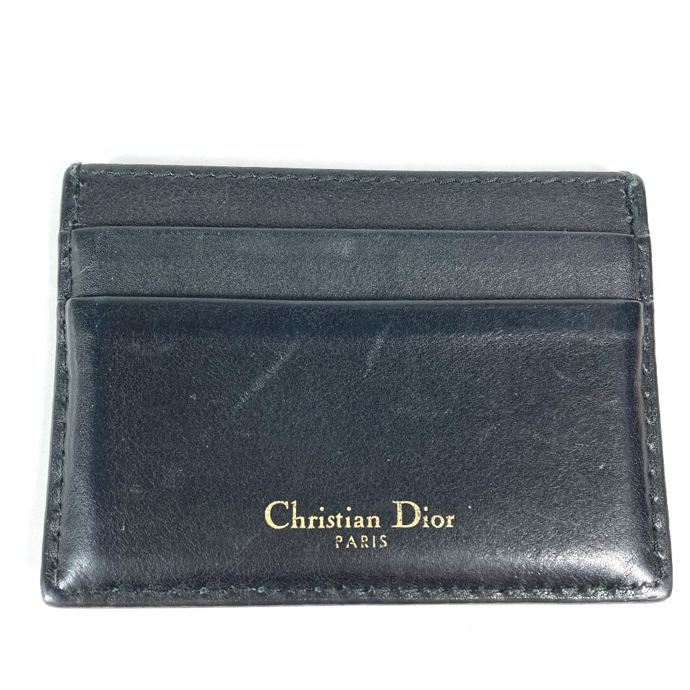 Dior Card Case 26-MA-1128 leather black Pass case logo unisex(Unisex) Used Authentic