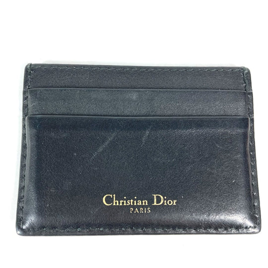 Dior Card Case 26-MA-1128 leather black Pass case logo unisex(Unisex) Used Authentic
