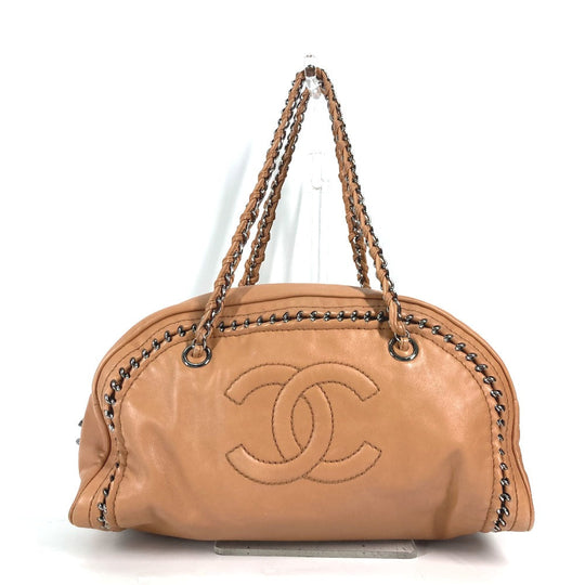 CHANEL Shoulder Bag leather Light brown type Chain Bowling CC COCO Mark Women Used Authentic