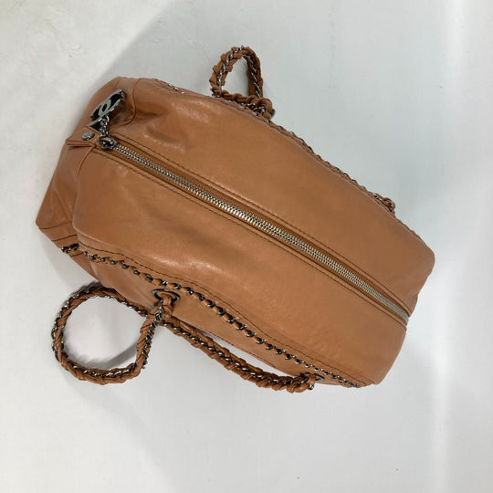 CHANEL Shoulder Bag leather Light brown type Chain Bowling CC COCO Mark Women Used Authentic