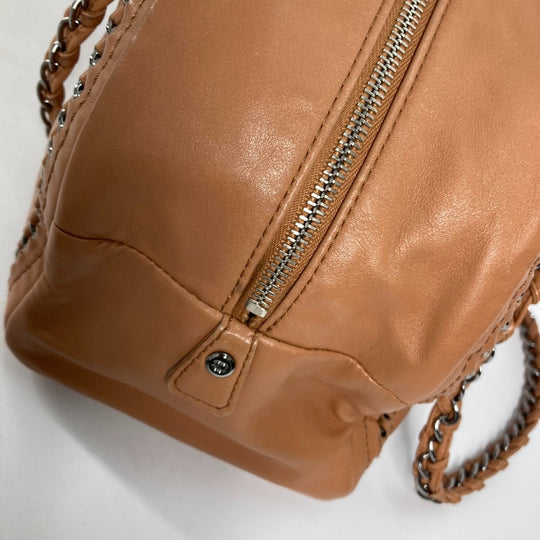 CHANEL Shoulder Bag leather Light brown type Chain Bowling CC COCO Mark Women Used Authentic