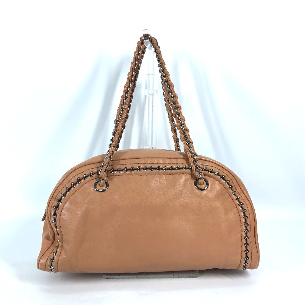 CHANEL Shoulder Bag leather Light brown type Chain Bowling CC COCO Mark Women Used Authentic