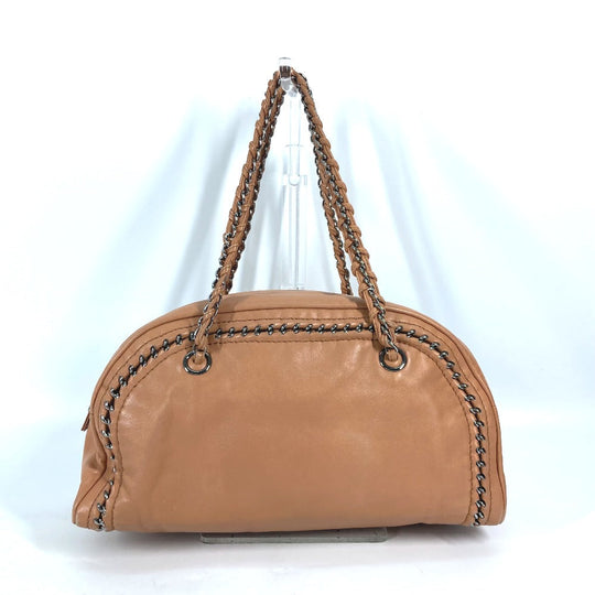 CHANEL Shoulder Bag leather Light brown type Chain Bowling CC COCO Mark Women Used Authentic