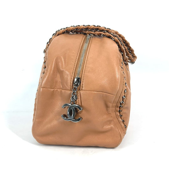 CHANEL Shoulder Bag leather Light brown type Chain Bowling CC COCO Mark Women Used Authentic