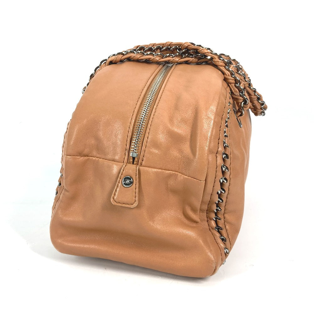 CHANEL Shoulder Bag leather Light brown type Chain Bowling CC COCO Mark Women Used Authentic