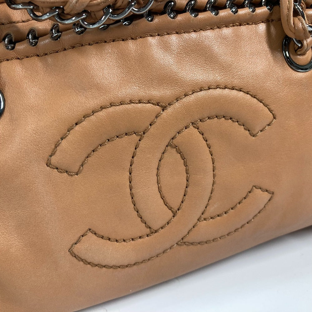 CHANEL Shoulder Bag leather Light brown type Chain Bowling CC COCO Mark Women Used Authentic