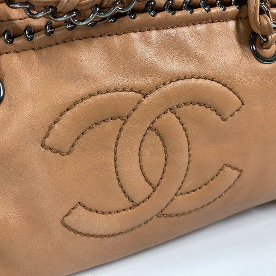 CHANEL Shoulder Bag leather Light brown type Chain Bowling CC COCO Mark Women Used Authentic