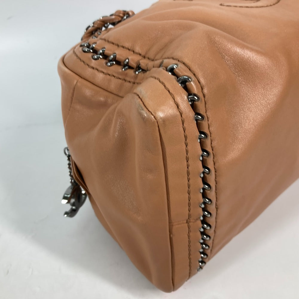 CHANEL Shoulder Bag leather Light brown type Chain Bowling CC COCO Mark Women Used Authentic