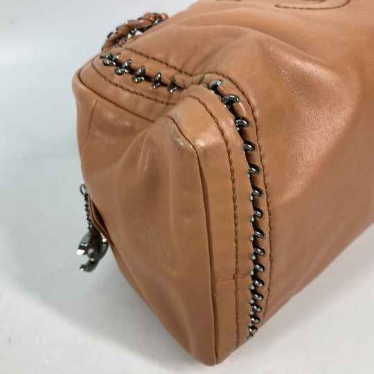 CHANEL Shoulder Bag leather Light brown type Chain Bowling CC COCO Mark Women Used Authentic