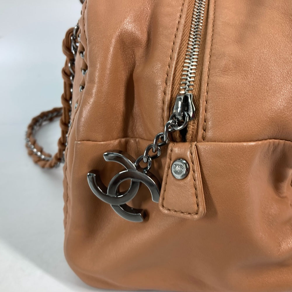 CHANEL Shoulder Bag leather Light brown type Chain Bowling CC COCO Mark Women Used Authentic