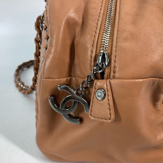 CHANEL Shoulder Bag leather Light brown type Chain Bowling CC COCO Mark Women Used Authentic