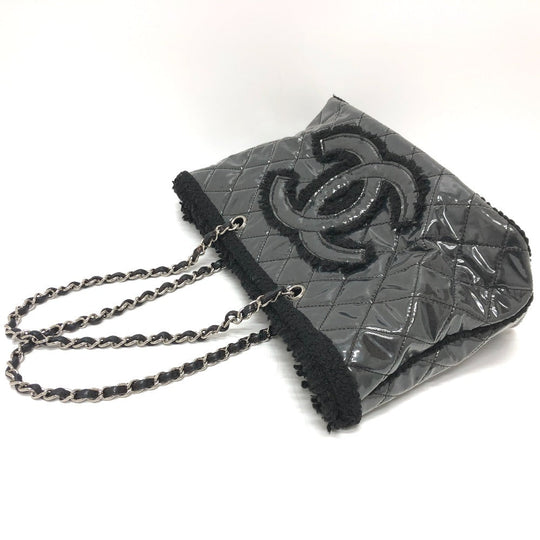 CHANEL Tote Bag A47155 Plastics black WChain Fanny Tweed Matelasse CC COCO Mark Women Used Authentic