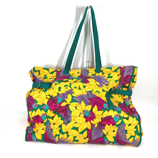 HERMES Shoulder Bag canvas green vintage Bird pattern Women Used Authentic