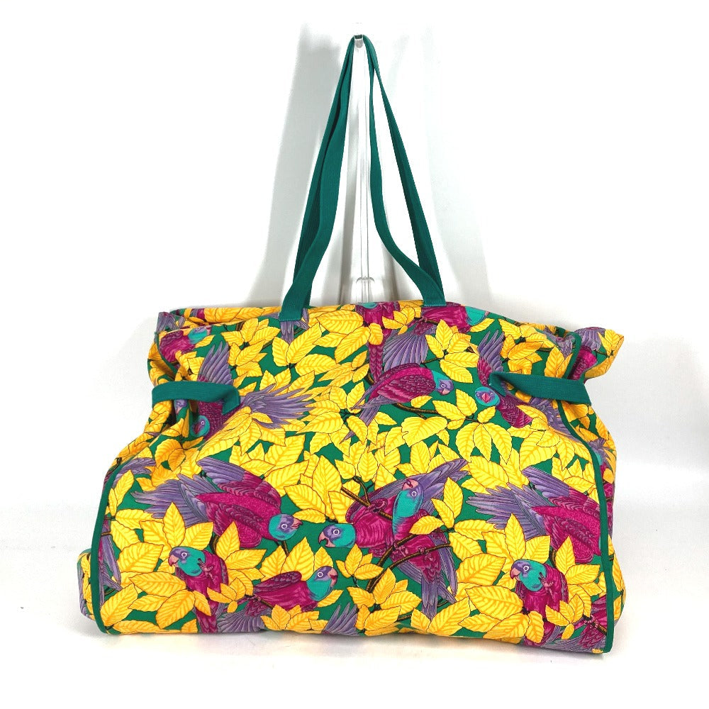 HERMES Shoulder Bag canvas green vintage Bird pattern Women Used Authentic