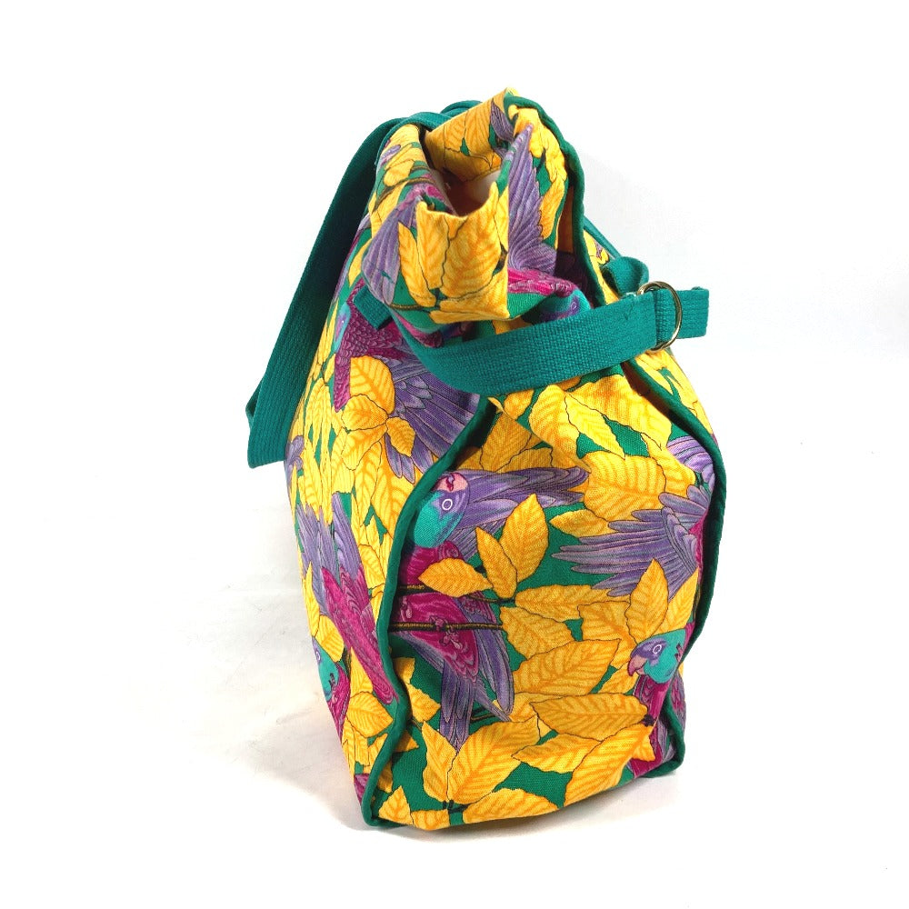 HERMES Shoulder Bag canvas green vintage Bird pattern Women Used Authentic