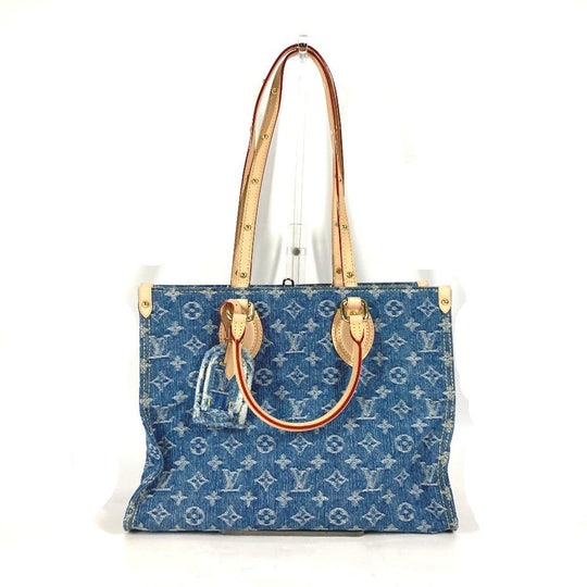 LOUIS VUITTON Tote Bag M46871 Monogram denim blue New LV Remix Monogram Denim On the Go MM Women Used Authentic