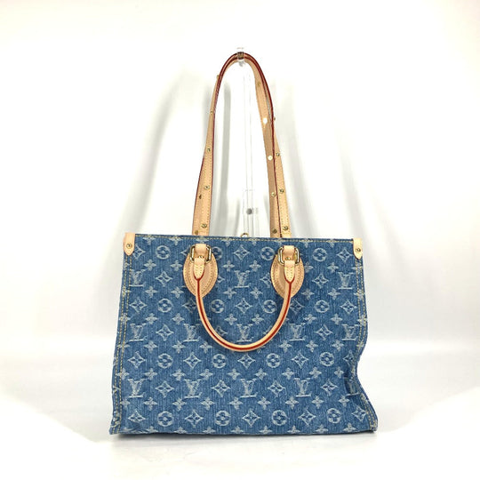 LOUIS VUITTON Tote Bag M46871 Monogram denim blue New LV Remix Monogram Denim On the Go MM Women Used Authentic