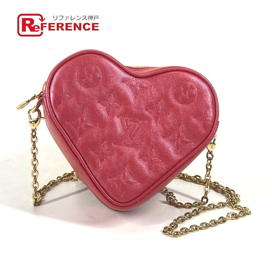 LOUIS VUITTON Shoulder Bag  M80837  leather Red Monogram Heart on Chain Women Used Authentic