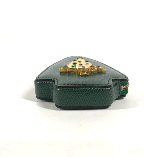 CELINE Pouch leather green Rhinestone tree Women Used Authentic