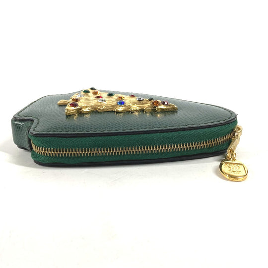CELINE Pouch leather green Rhinestone tree Women Used Authentic