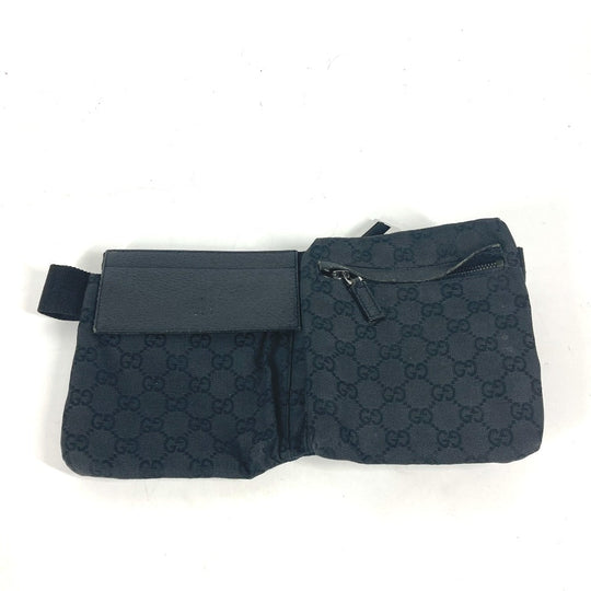 GUCCI Waist bag 28566 GG canvas black GG canvas W pocket mens Used Authentic