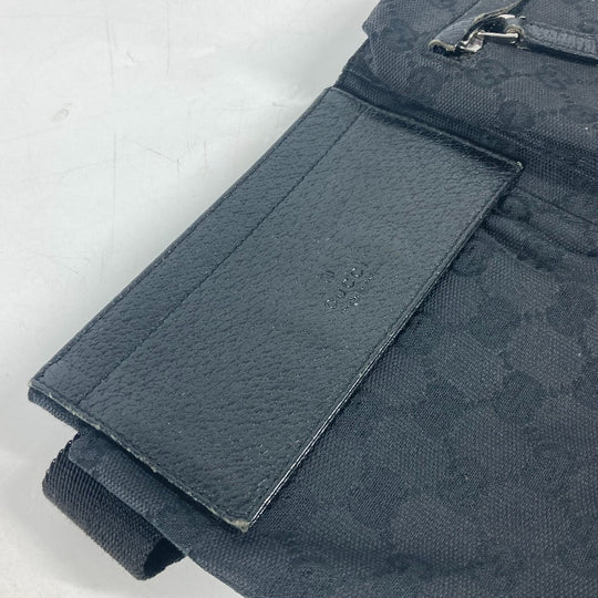 GUCCI Waist bag 28566 GG canvas black GG canvas W pocket mens Used Authentic