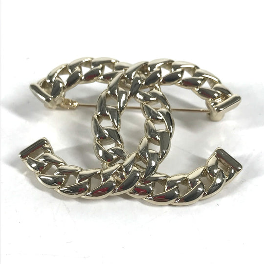 CHANEL Brooch metal gold 24P CC COCO Mark Women Used Authentic